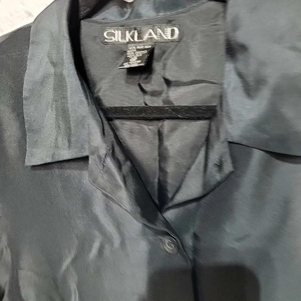 SILKLAND 100% Silk Black Jacket Button Up Embroidered Elephants Size‎ 16 Women's